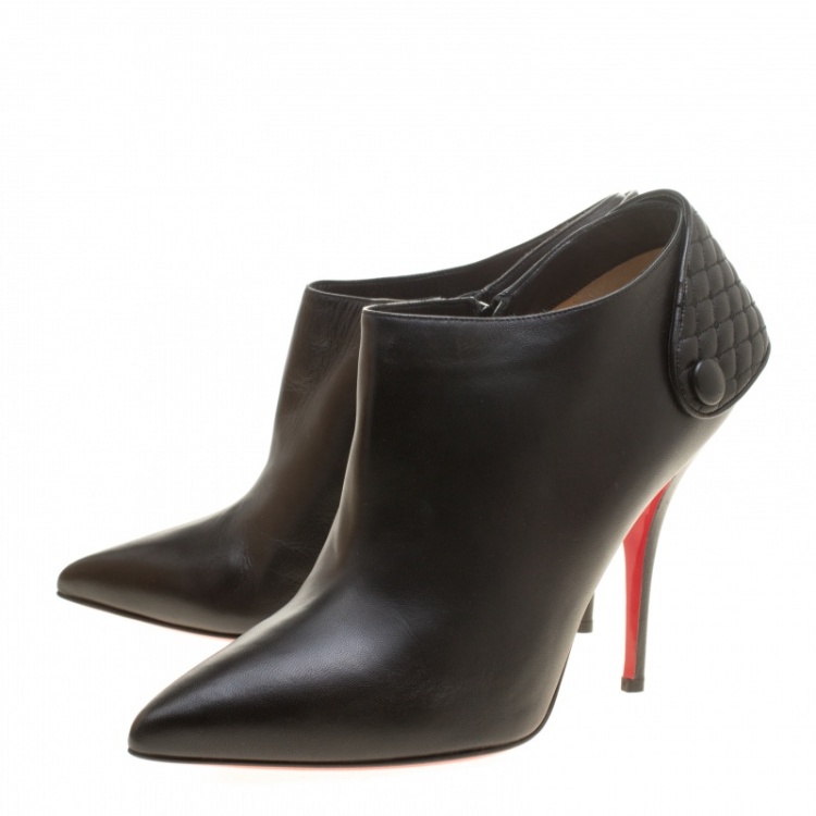 Pre Owned Christian Louboutin Black Leather Huguette Pointed Toe Ankle Booties Size 41