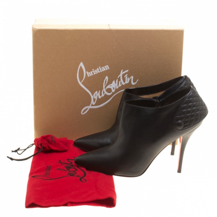 Pre Owned Christian Louboutin Black Leather Huguette Pointed Toe Ankle Booties Size 41