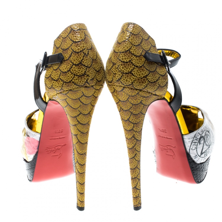 Pre Owned Christian Louboutin Multicolor PVC No. 299 Trash Platform Ankle Straps Pumps Size 39.5