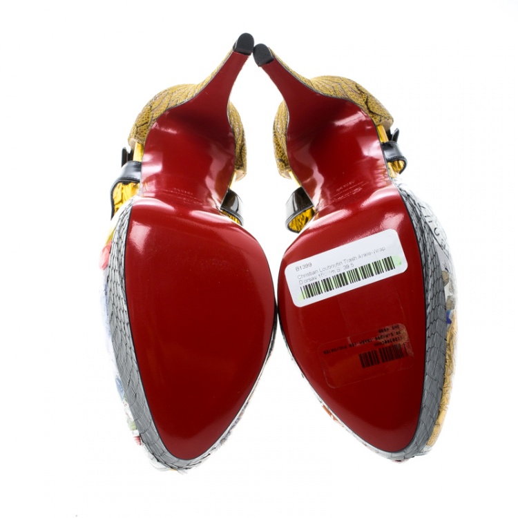 Pre Owned Christian Louboutin Multicolor PVC No. 299 Trash Platform Ankle Straps Pumps Size 39.5