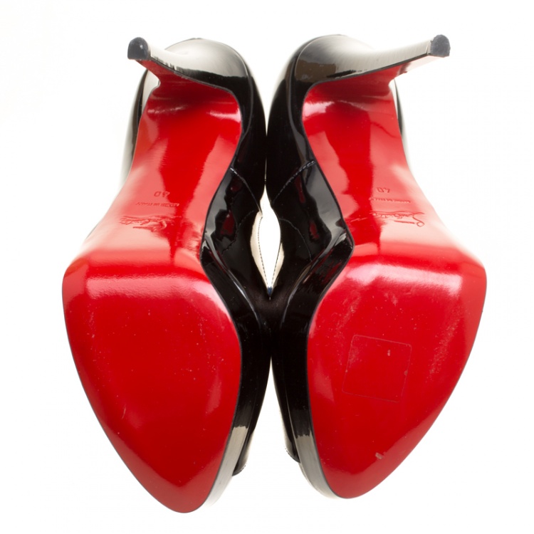 Pre Owned Christian Louboutin Black Patent Leather Lady Peep Toe Platform Pumps Size 40