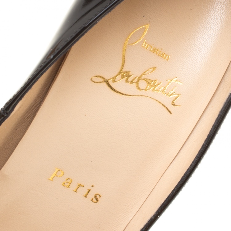 Pre Owned Christian Louboutin Black Patent Leather Lady Peep Toe Platform Pumps Size 40