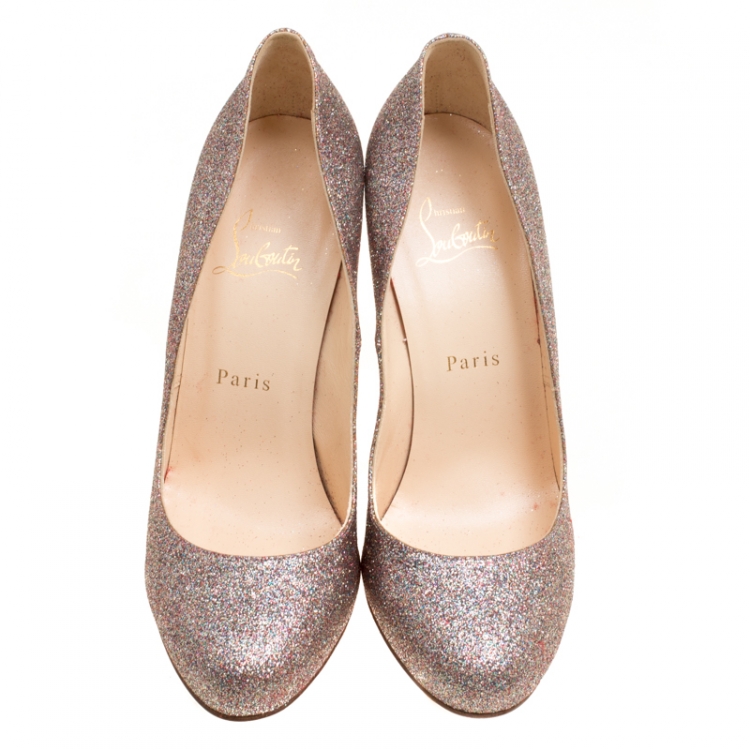 Pre Owned Christian Louboutin Multicolor Fine Glitter Fifille Pumps Size 38