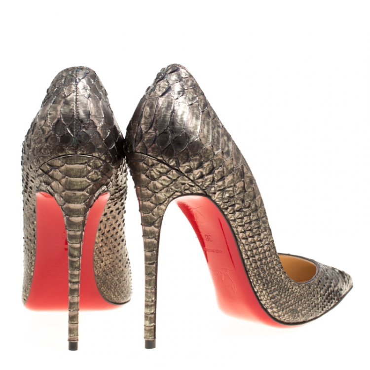 Pre Owned Christian Louboutin Metallic Grey Python Leather So Kate Pointed Toe Pumps Size 38