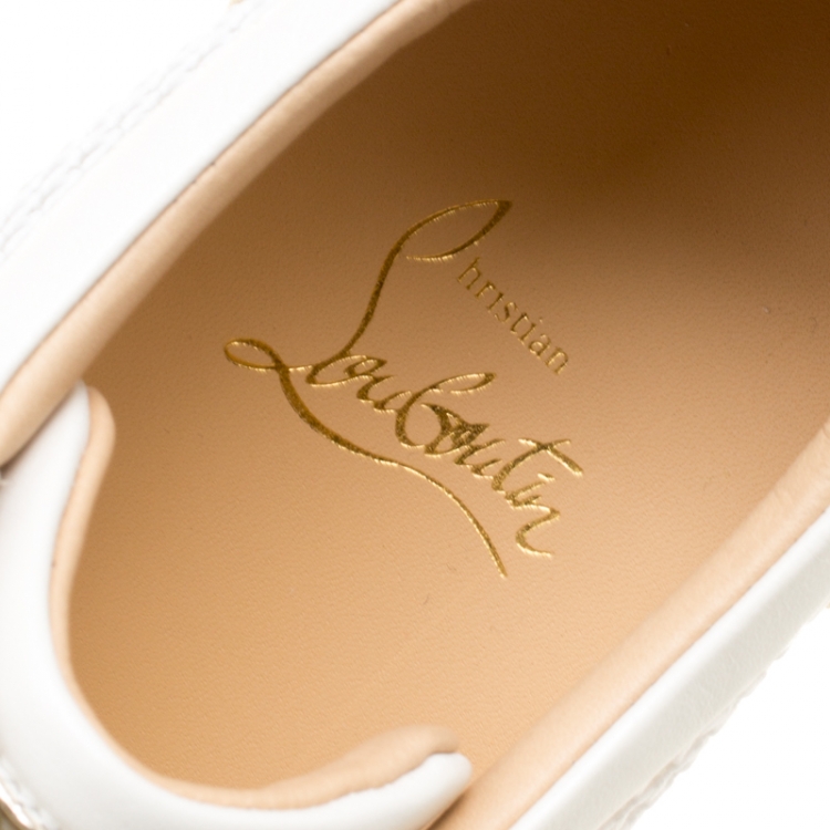 Pre Owned Christian Louboutin White Mesh fabric and Leather AC Viera Spiked Orlato Low Top Sneakers 38