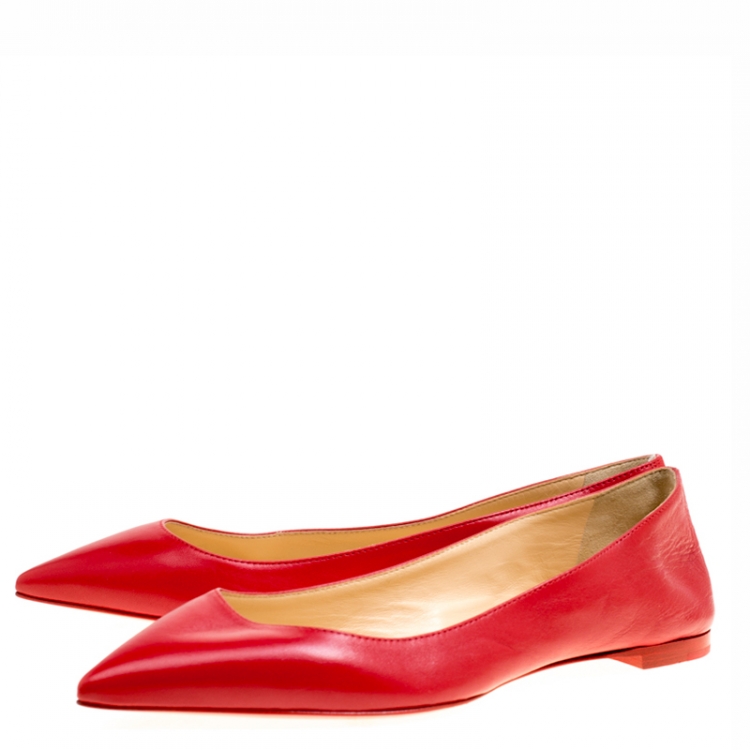 Pre Owned Christian Louboutin Red Leather Ballalla Pointed Toe Flats Size 36