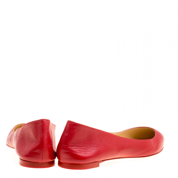Pre Owned Christian Louboutin Red Leather Ballalla Pointed Toe Flats Size 36