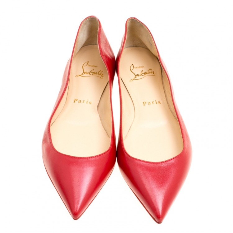 Pre Owned Christian Louboutin Red Leather Ballalla Pointed Toe Flats Size 36