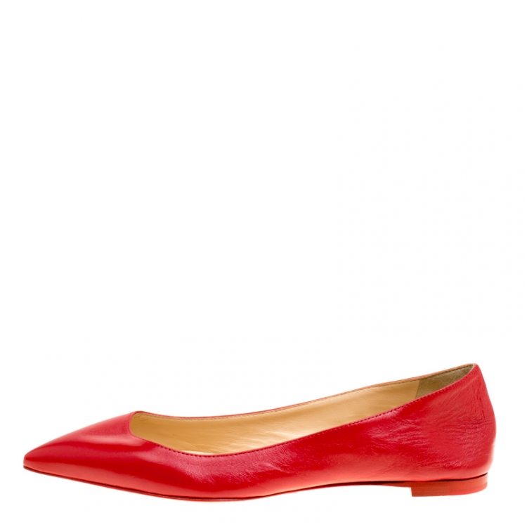 red leather pointed toe flats