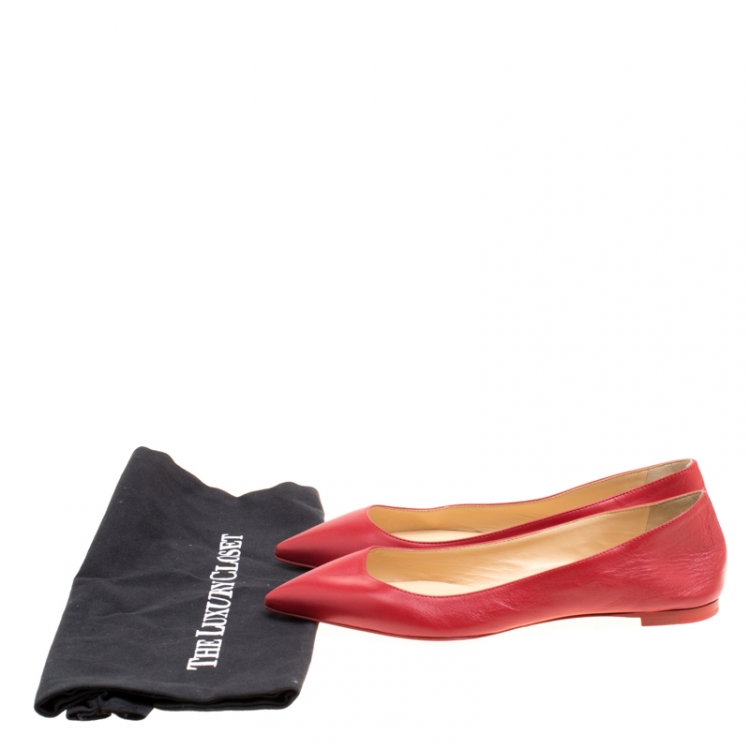 Pre Owned Christian Louboutin Red Leather Ballalla Pointed Toe Flats Size 36