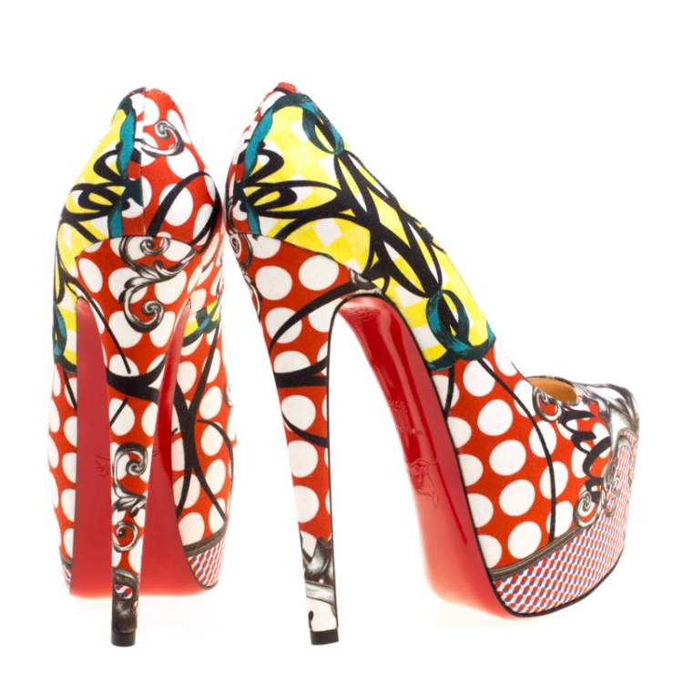 Pre Owned Christian Louboutin Multicolor Printed Fabric Daffodile Platform Pumps Size 36.5