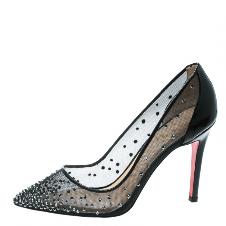 Christian Louboutin Black Crystal Embellished Mesh Follies Strass Pointed  Toe Pumps Size 37 Christian Louboutin