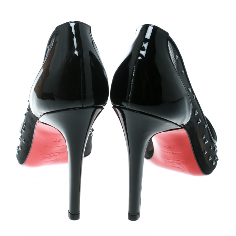 مملوكة مسبقًا Christian Louboutin Black Crystal Embellished Mesh Follies Strass Pointed Toe Pumps Size 37