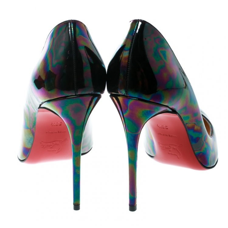 Pre Owned Christian Louboutin Black Patent Leather Stellar Pigalle Follies Pointed Toe Pumps Size 38.5