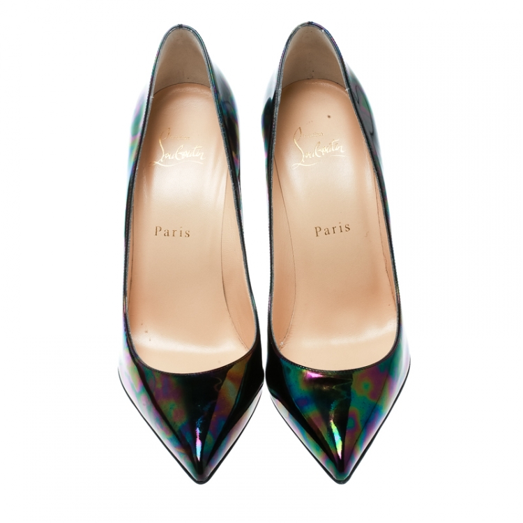 Pre Owned Christian Louboutin Black Patent Leather Stellar Pigalle Follies Pointed Toe Pumps Size 38.5