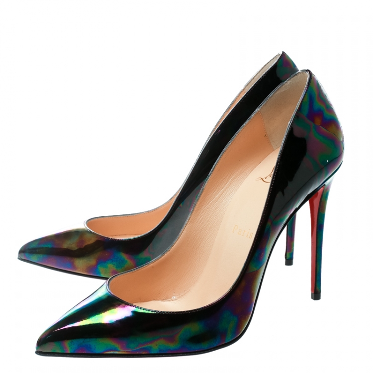 Pre Owned Christian Louboutin Black Patent Leather Stellar Pigalle Follies Pointed Toe Pumps Size 38.5