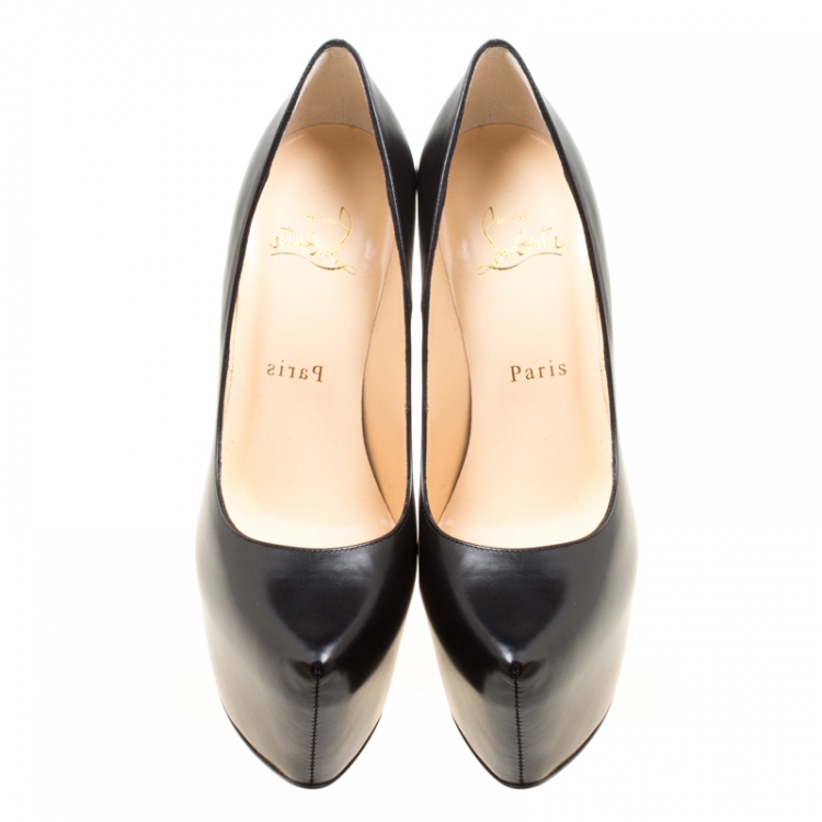 Pre Owned Christian Louboutin Black Leather Daffodile Platform Pumps Size 37.5