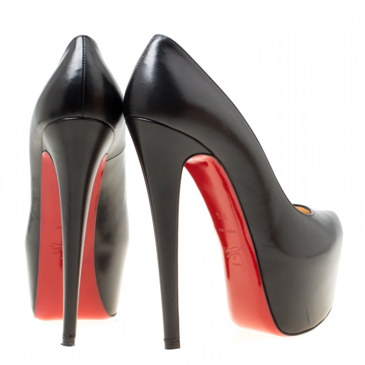 Pre Owned Christian Louboutin Black Leather Daffodile Platform Pumps Size 37.5