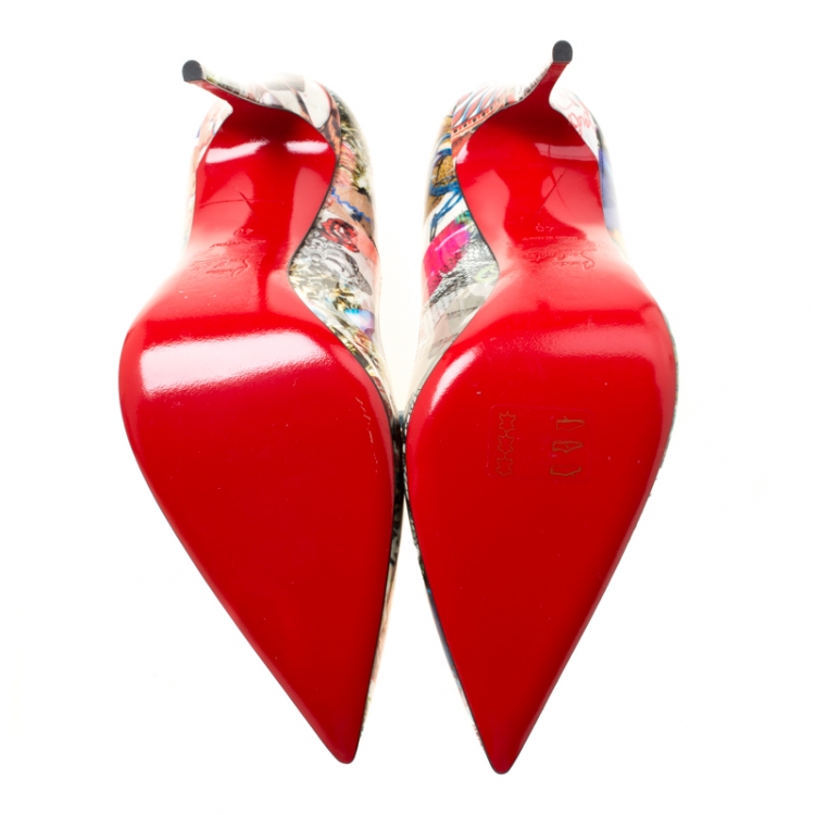 Pre Owned Christian Louboutin White Multicolor Patent Leather So Kate Pumps Size 40