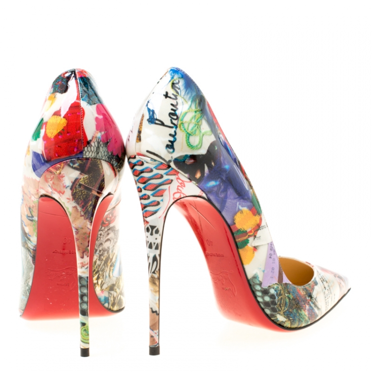 Pre Owned Christian Louboutin White Multicolor Patent Leather So Kate Pumps Size 40