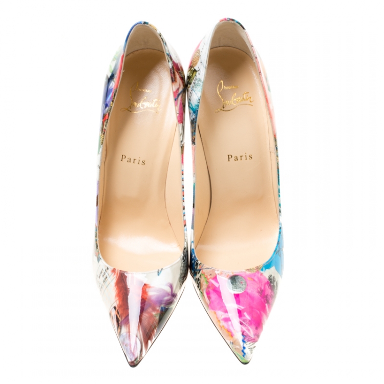 Pre Owned Christian Louboutin White Multicolor Patent Leather So Kate Pumps Size 40