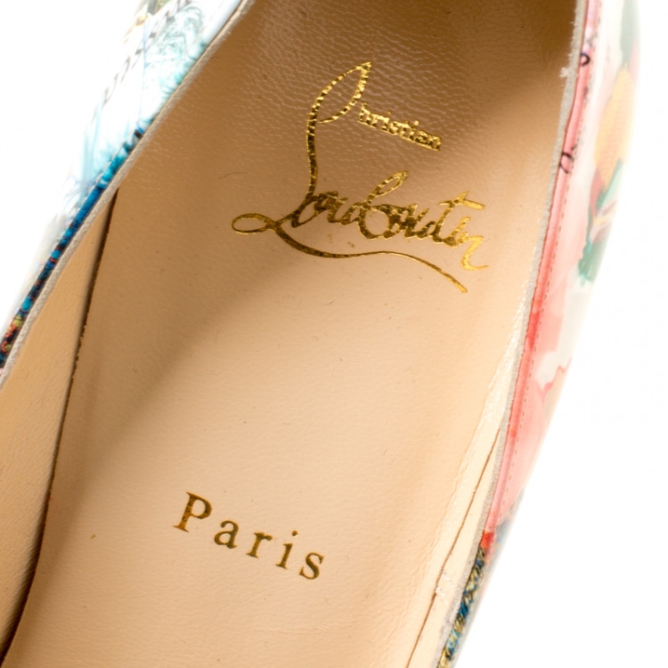 Pre Owned Christian Louboutin White Multicolor Patent Leather So Kate Pumps Size 40