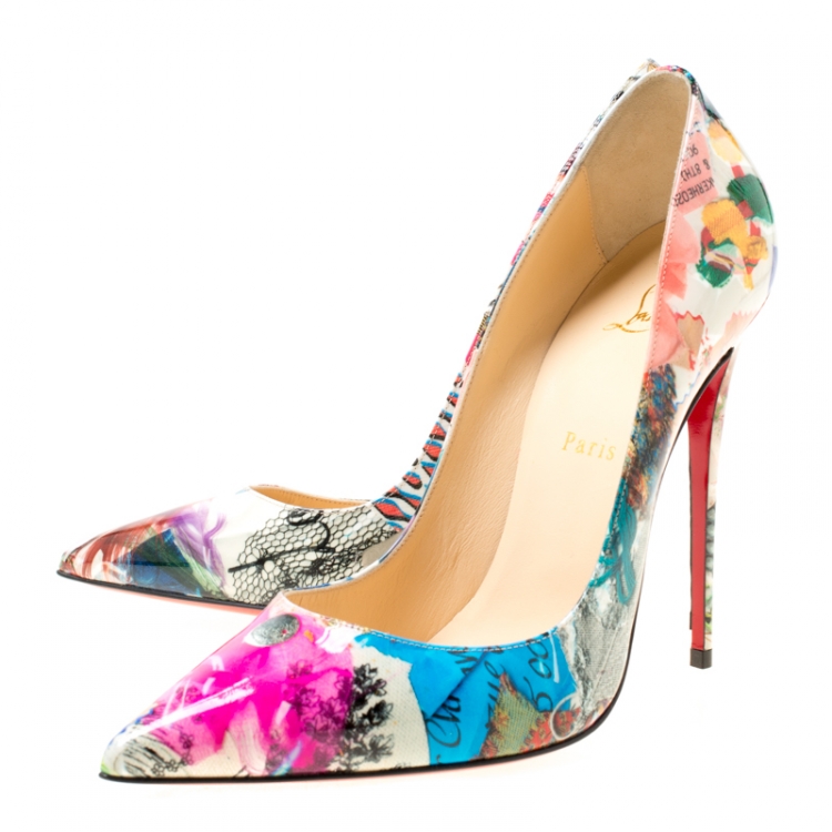 Pre Owned Christian Louboutin White Multicolor Patent Leather So Kate Pumps Size 40
