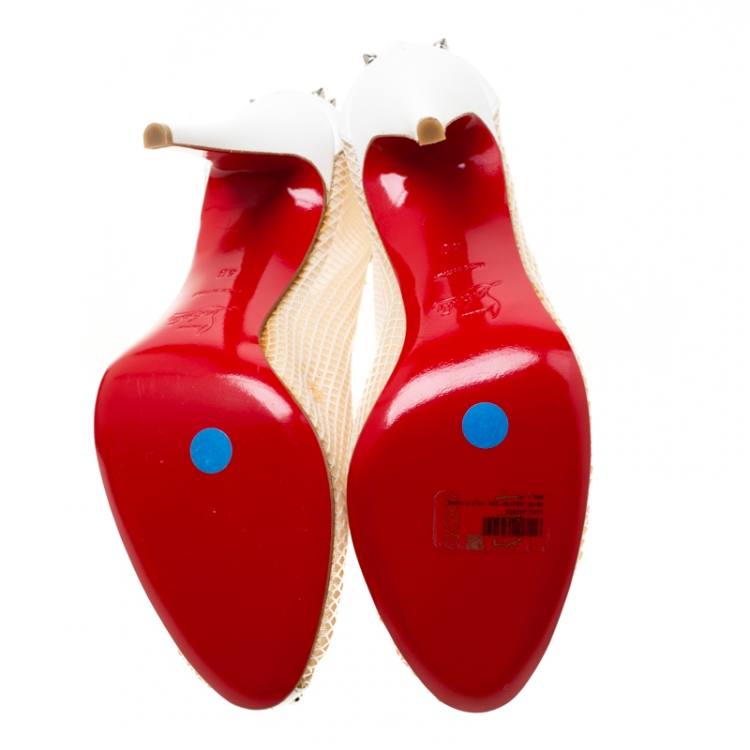 Pre Owned Christian Louboutin White Mesh And Leather Bourriche Spike Studded Booties Size 40
