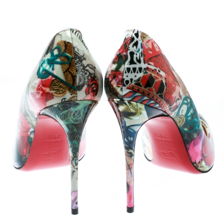 Pre Owned Christian Louboutin Multicolor Patent Leather Pigalle Follies Patent Trash Pointed Toe Pumps Size 36.5