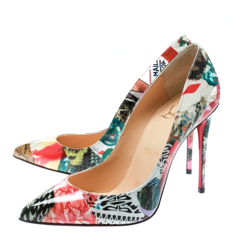 Pre Owned Christian Louboutin Multicolor Patent Leather Pigalle Follies Patent Trash Pointed Toe Pumps Size 36.5