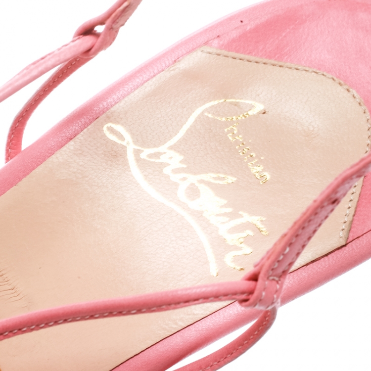 Pre Owned Christian Louboutin Pink Silk And Leather Peep Toe Slingback Sandals Size 40