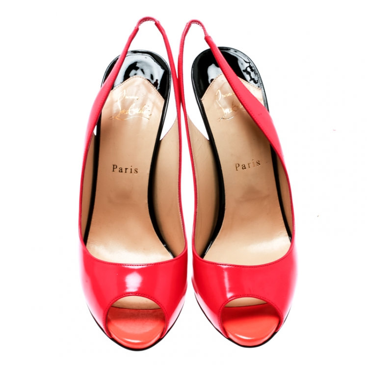 Pre Owned Christian Louboutin Multicolor Leather Flo Peep Toe Slingback Sandals Size 40.5