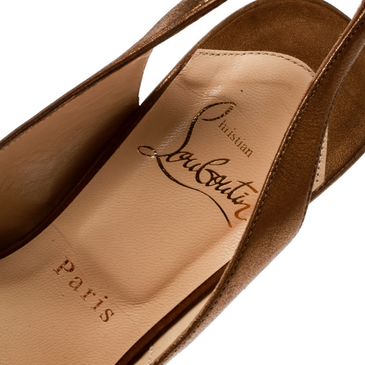 Pre Owned Christian Louboutin Metallic Gold Leather Jenny Knotted Slingback Platform Sandals Size 36.5