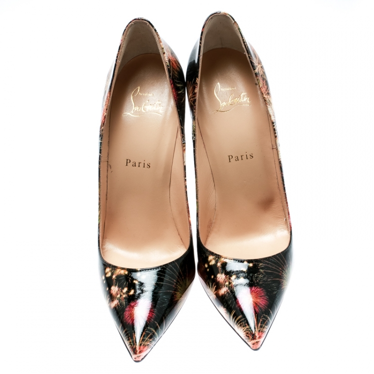 Pre Owned Christian Louboutin Multicolor Fireworks Print Patent Leather So Kate Pointed Toe Pumps Size 39.5