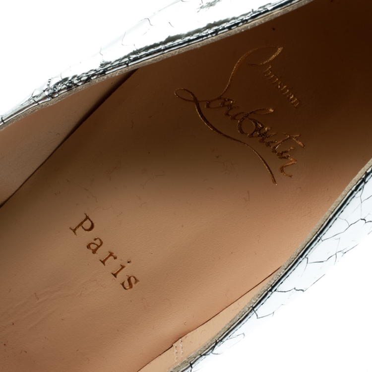 Pre Owned Christian Louboutin Metallic Silver Textured Leather So Kate Specchio Martele Pointed Toe Pumps Size 40