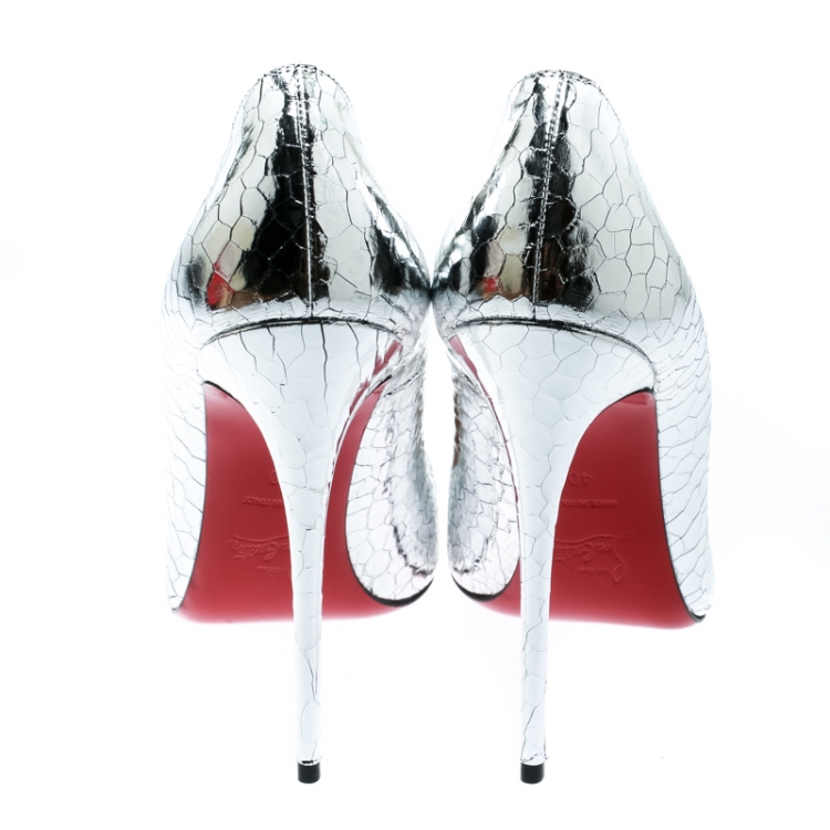 Pre Owned Christian Louboutin Metallic Silver Textured Leather So Kate Specchio Martele Pointed Toe Pumps Size 40