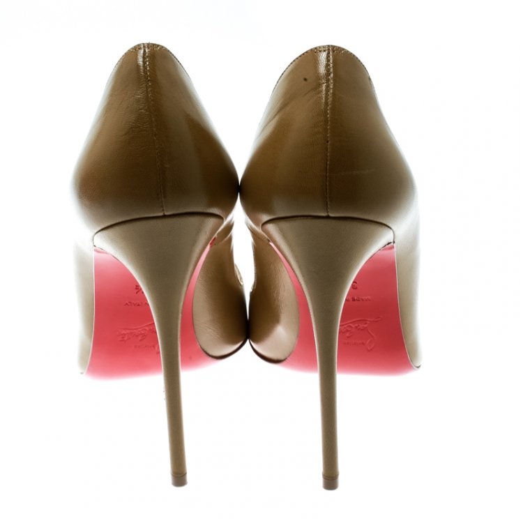 Pre Owned Christian Louboutin Brown Leather And Embellished Suede Cap Toe Cabo Pointed Toe Pumps Size 36.5