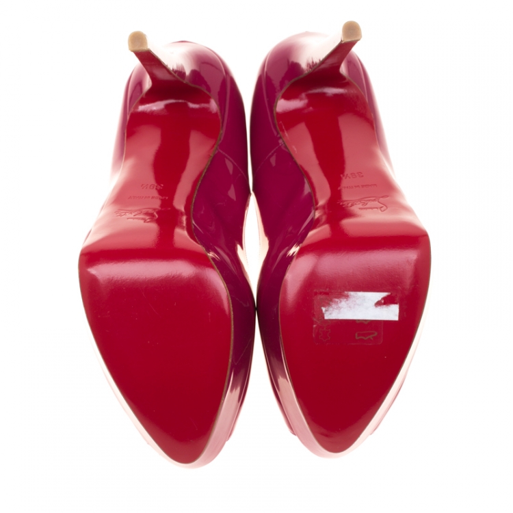 Pre Owned Christian Louboutin Fuchsia Pink Patent Leather Lady Peep Toe Platform Pumps Size 39.5
