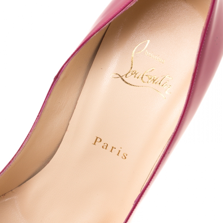 Pre Owned Christian Louboutin Fuchsia Pink Patent Leather Lady Peep Toe Platform Pumps Size 39.5