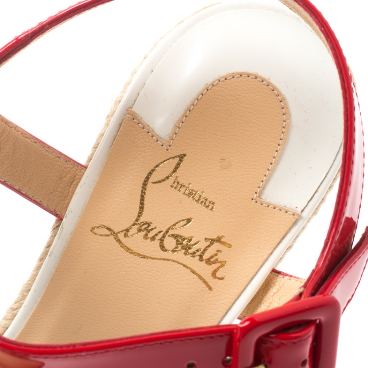 Pre Owned Christian Louboutin Tricolor Patent Leather Spachica Espadrille Wedge Sandals Size 38