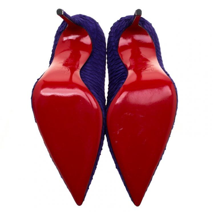 Pre Owned Christian Louboutin Purple Nubuck Python So Kate Pointed Toe Pumps Size 37