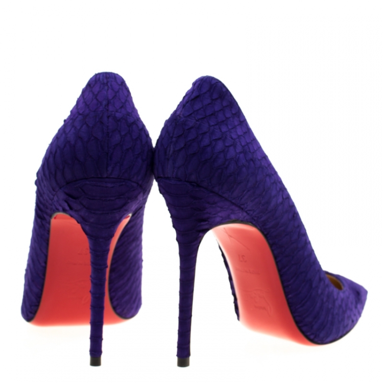 Pre Owned Christian Louboutin Purple Nubuck Python So Kate Pointed Toe Pumps Size 37