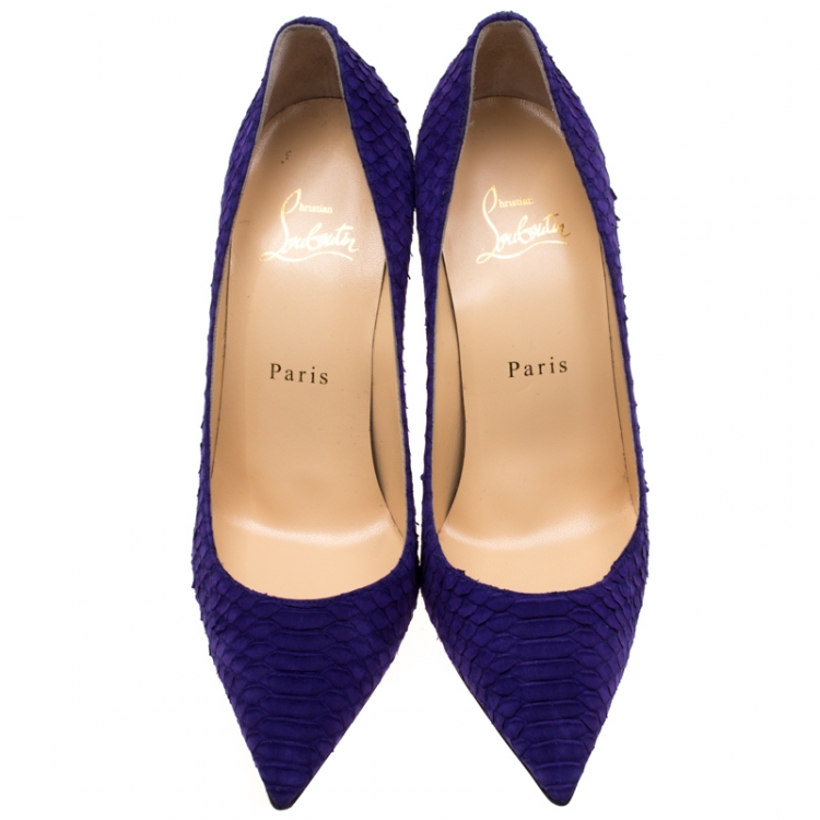 Pre Owned Christian Louboutin Purple Nubuck Python So Kate Pointed Toe Pumps Size 37