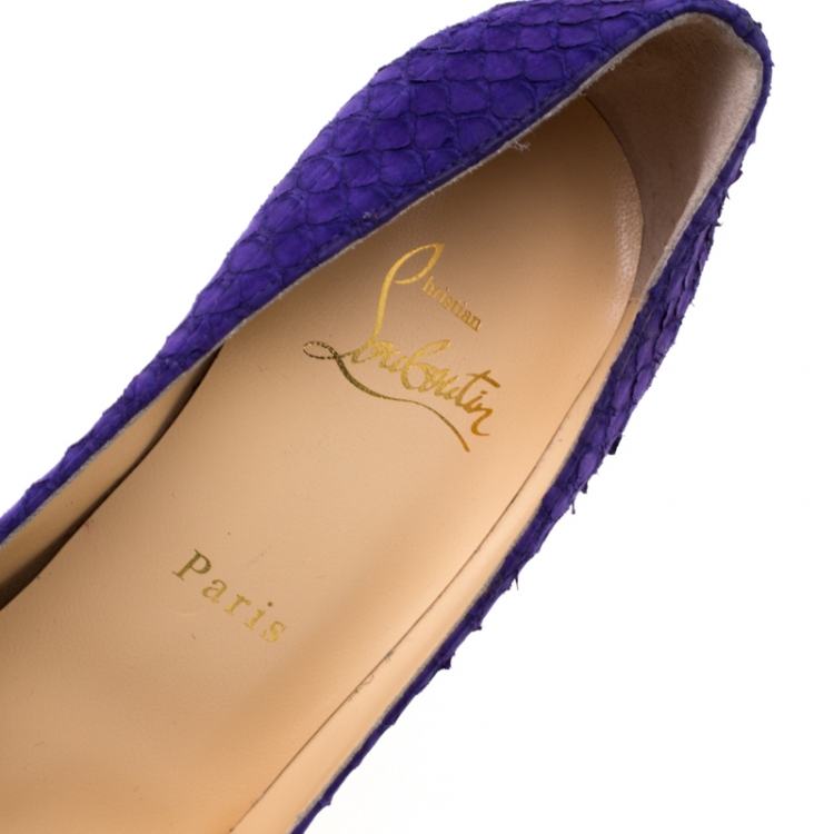 Pre Owned Christian Louboutin Purple Nubuck Python So Kate Pointed Toe Pumps Size 37