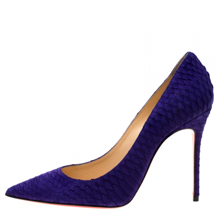 Pre Owned Christian Louboutin Purple Nubuck Python So Kate Pointed Toe Pumps Size 37