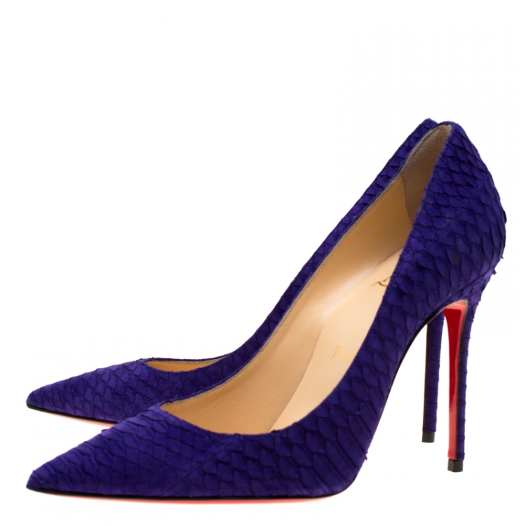 Pre Owned Christian Louboutin Purple Nubuck Python So Kate Pointed Toe Pumps Size 37