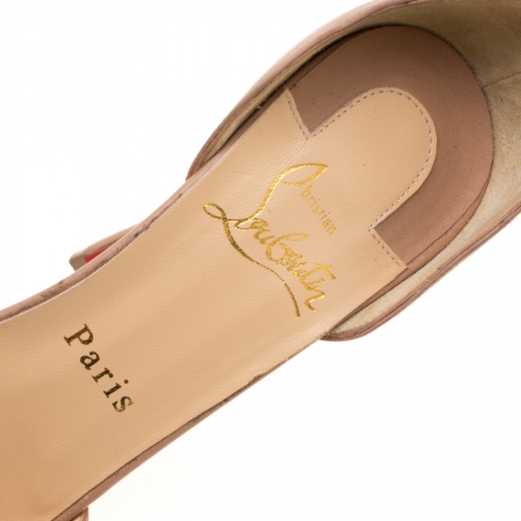 Pre Owned Christian Louboutin Beige Leather Uptown Ankle Strap Pointed Toe D'orsay Sandals Size 37.5