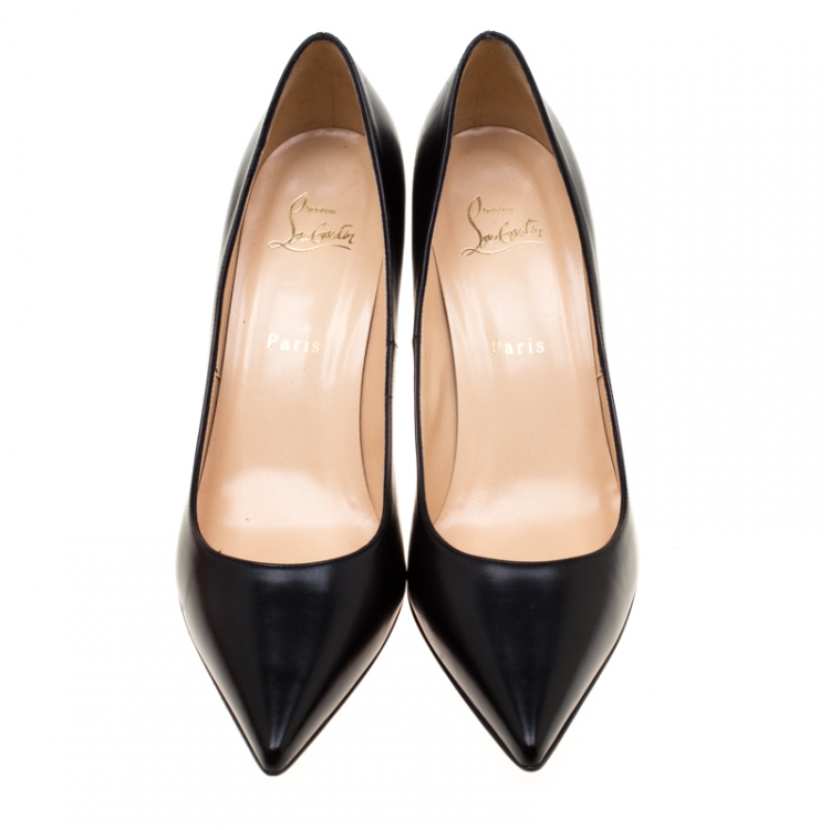 Pre Owned Christian Louboutin Black Leather Pointed Toe Pumps Size 40