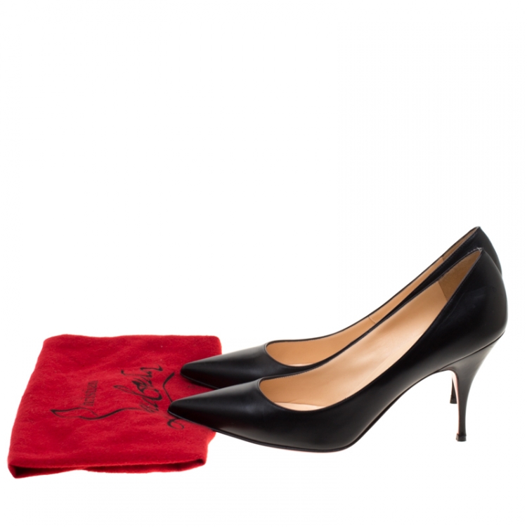 Pre Owned Christian Louboutin Black Leather Pointed Toe Pumps Size 40