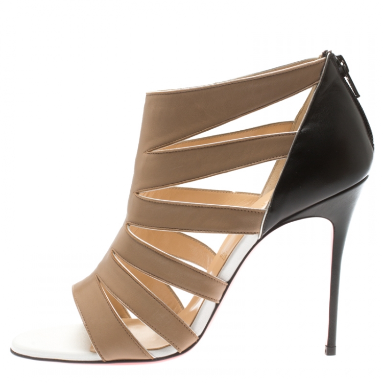 Pre Owned Christian Louboutin Beige/Black Letaher BeautyK Cut Out Open Toe Booties Size 40